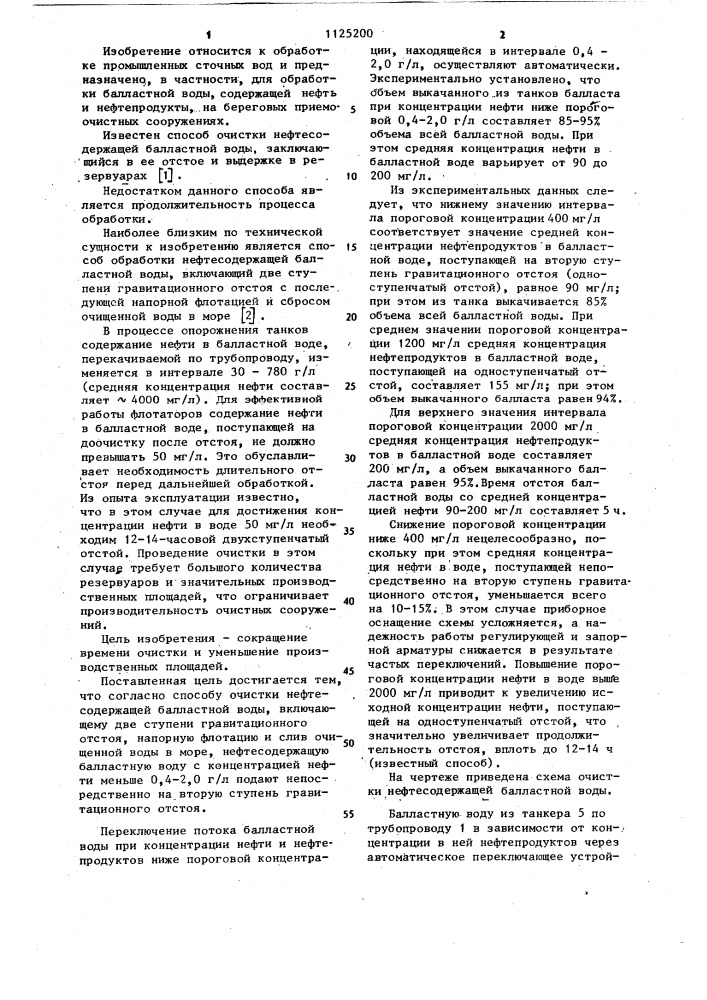 Способ очистки нефтесодержащей балластной воды (патент 1125200)