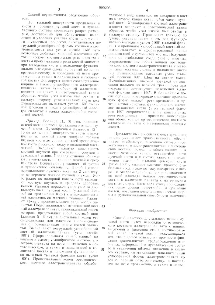 Способ пластики дистального отдела лучевой кости (патент 990203)