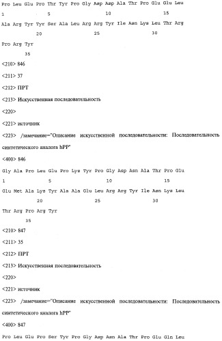 Аналог панкреатического полипептида человека (варианты), фармацевтическая композиция на его основе, способ лечения ожирения или диабета, способ снижения аппетита, уменьшения поглощения пищи или снижения потребления калорий и способ косметического снижения массы посредством указанного аналога (патент 2506273)