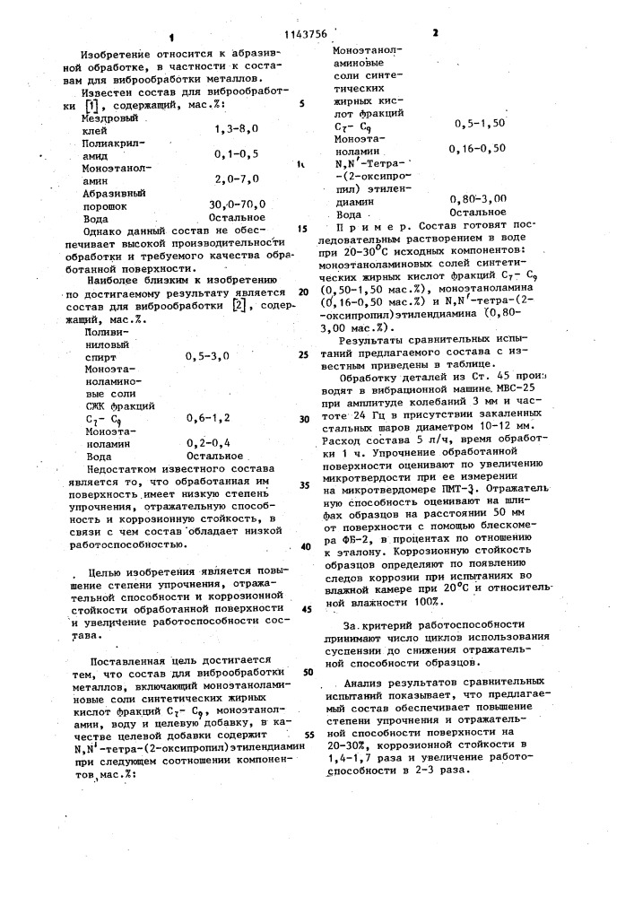 Состав для виброобработки металлов (патент 1143756)