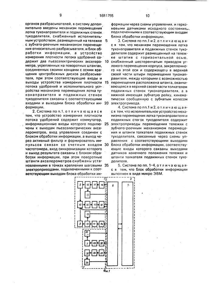 Система автоматизированной настройки рабочих органов центробежных разбрасывателей (патент 1681755)