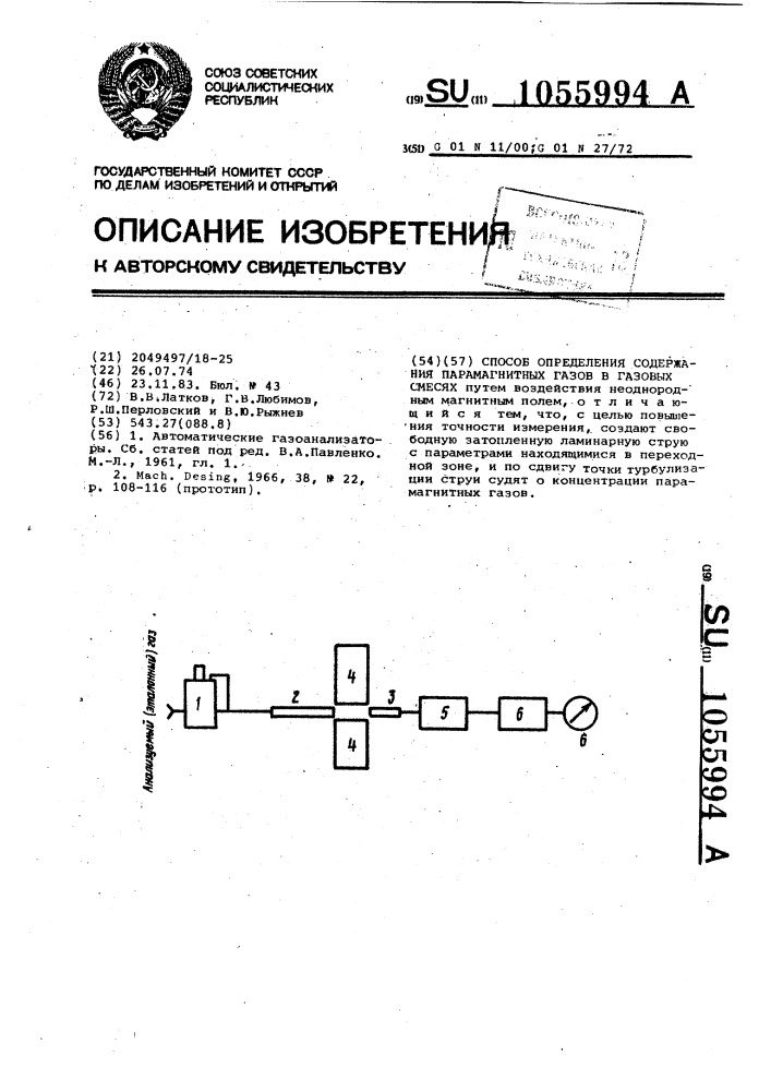 Способ определения содержания парамагнитных газов в газовых смесях (патент 1055994)