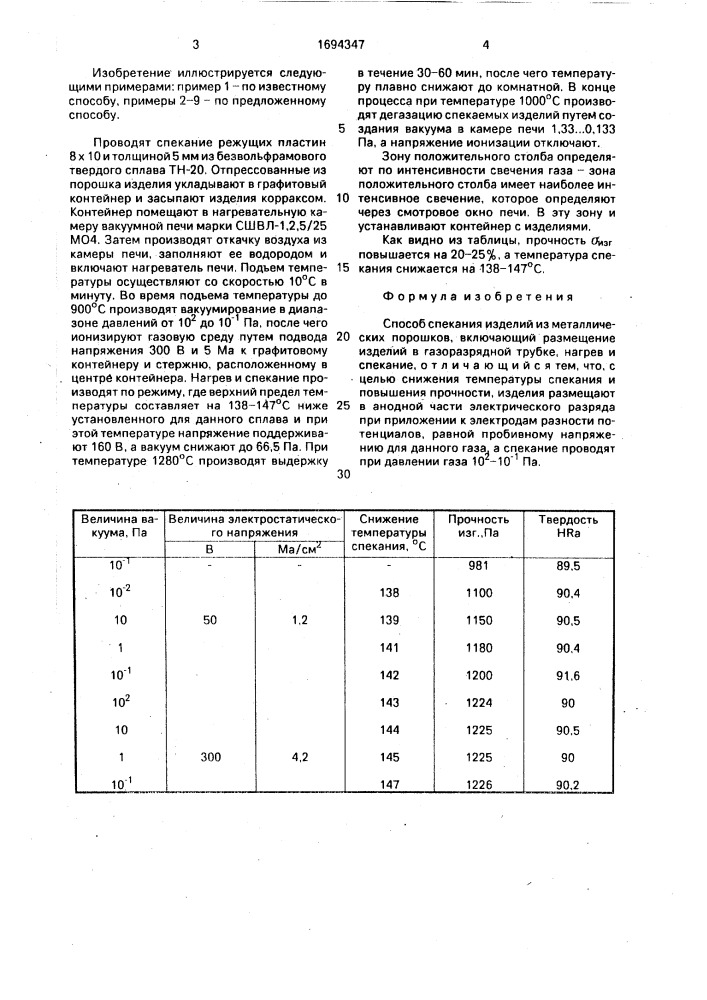 Способ спекания изделий из металлических порошков (патент 1694347)