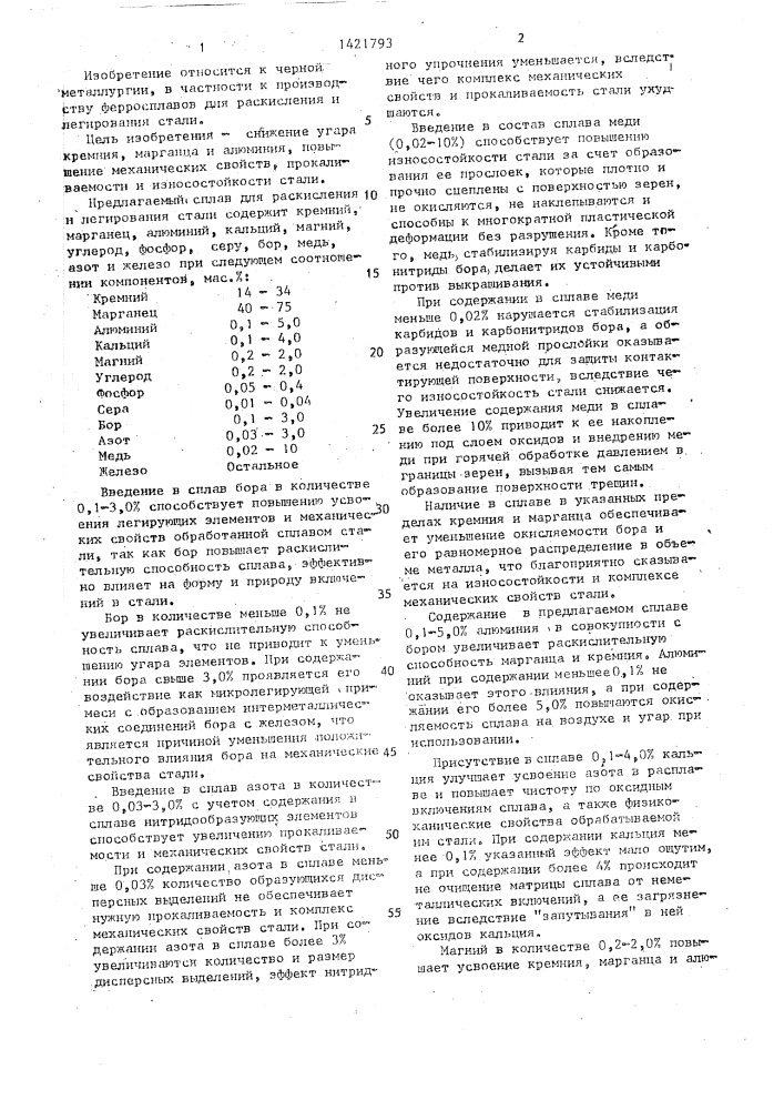 Сплав для раскисления и легирования стали (патент 1421793)