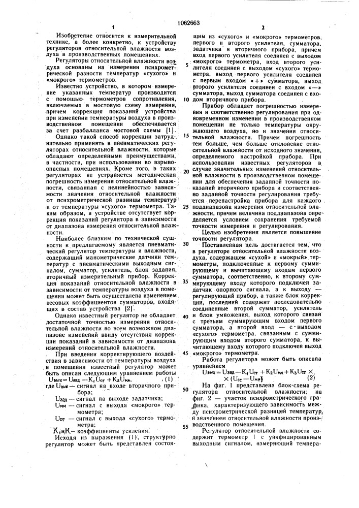 Регулятор относительной влажности воздуха (патент 1062663)