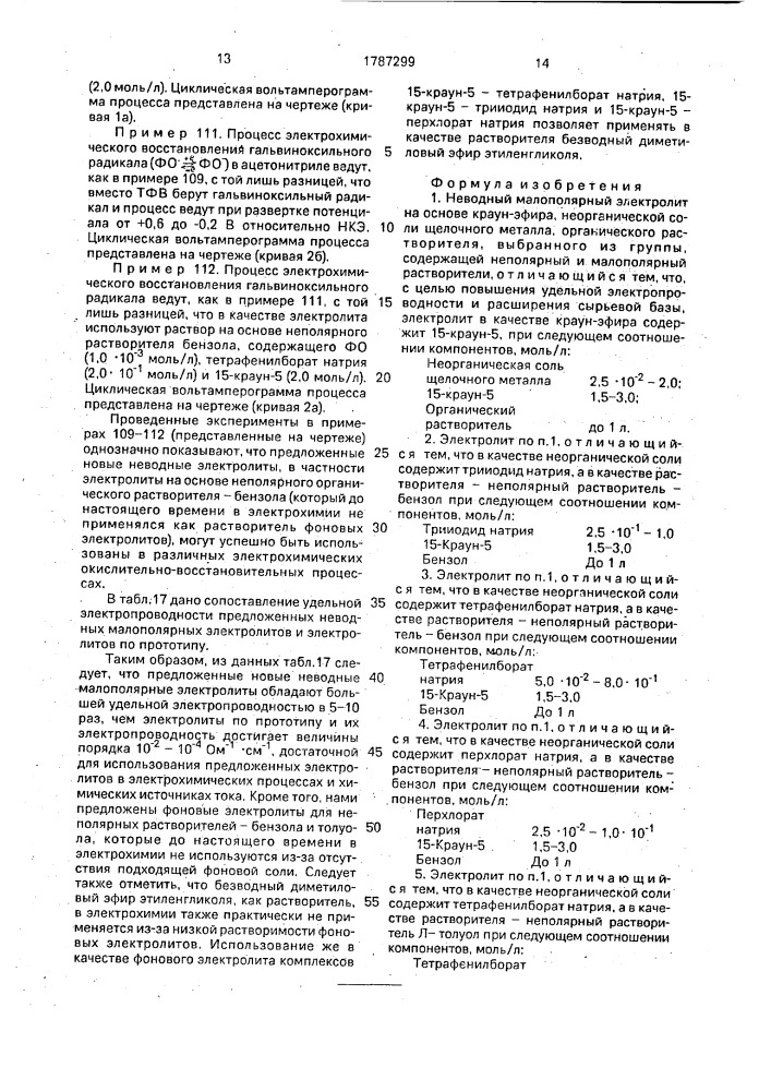 Неводный малополярный электролит (патент 1787299)