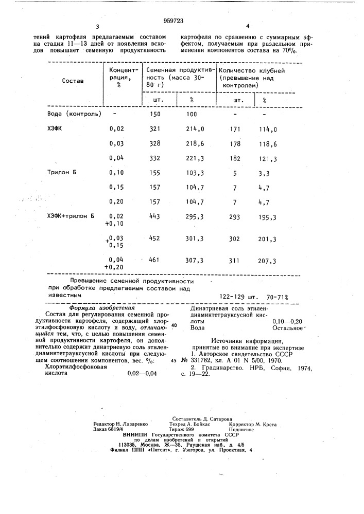 Состав для регулирования семенной продуктивности картофеля (патент 959723)