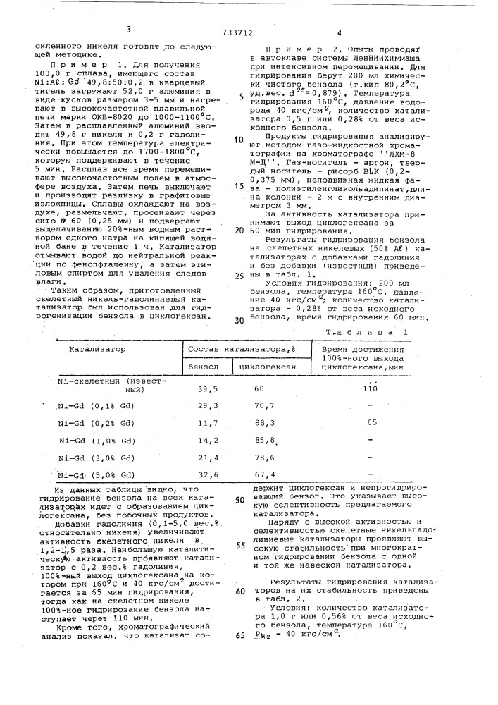 Катализатор для получения циклогексана (патент 733712)