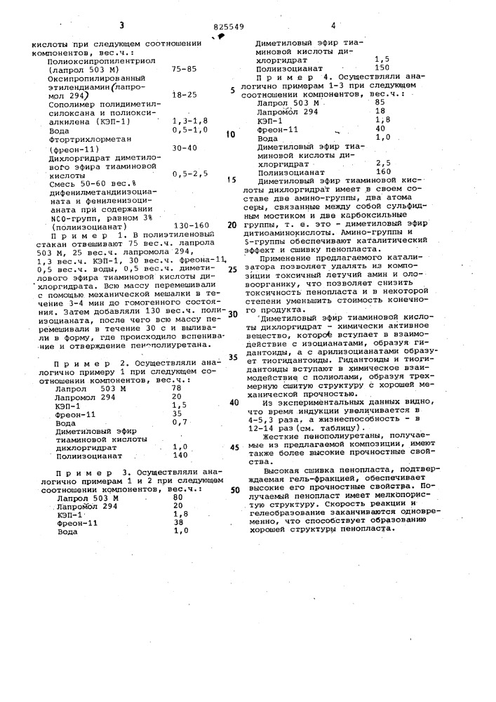 Композиция для получения жесткого пенополиуретана (патент 825549)