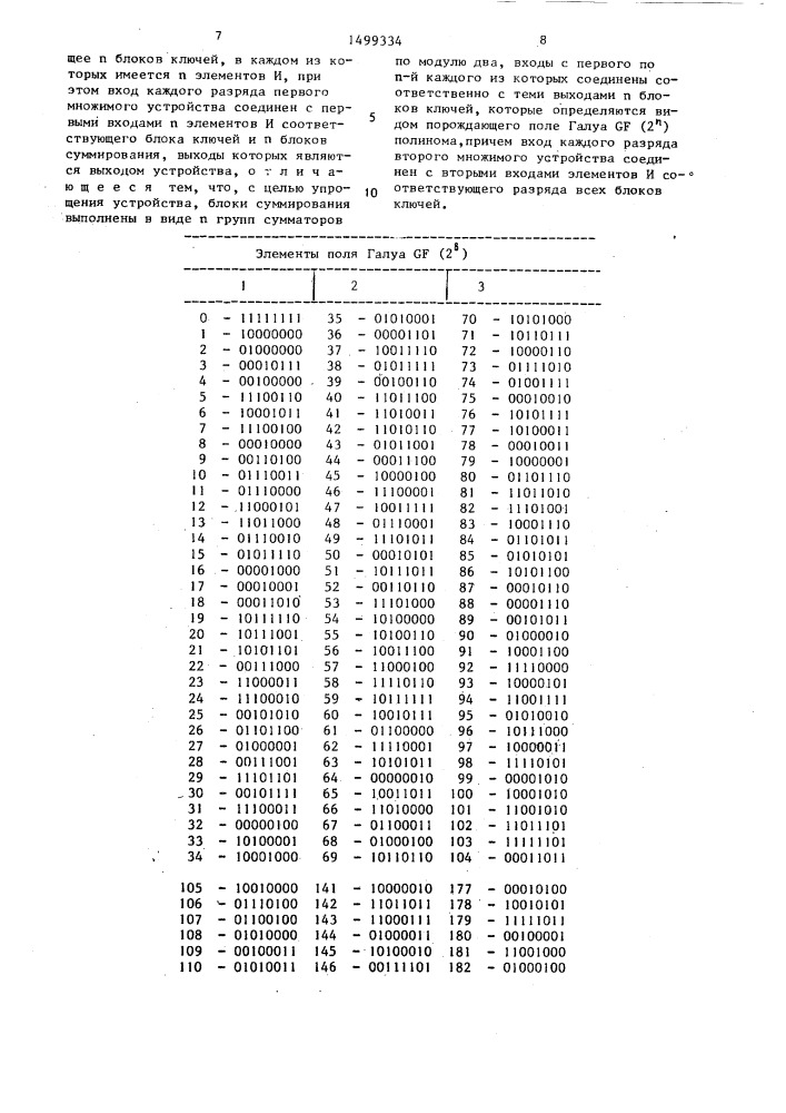 Параллельное устройство для умножения в поле галуа gf (2 @ ) (патент 1499334)