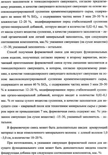 Способ получения многослойного строительного изделия на основе высококонцентрированной суспензии кремнеземсодержащего сырья (варианты), способ получения формовочной смеси для несущих функциональных слоев изделия (варианты), способ получения теплоизоляционного материала для многослойного строительного изделия, многослойное строительное изделие (варианты) (патент 2361738)