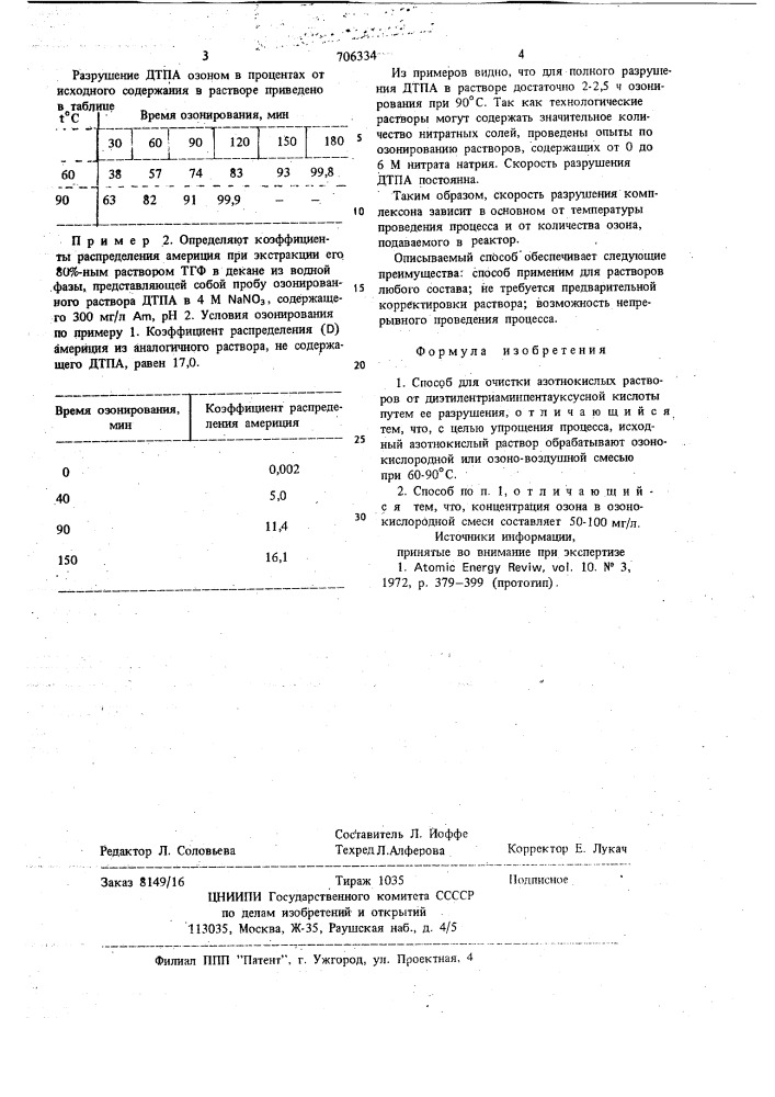 Способ очистки азотнокислых растворов (патент 706334)