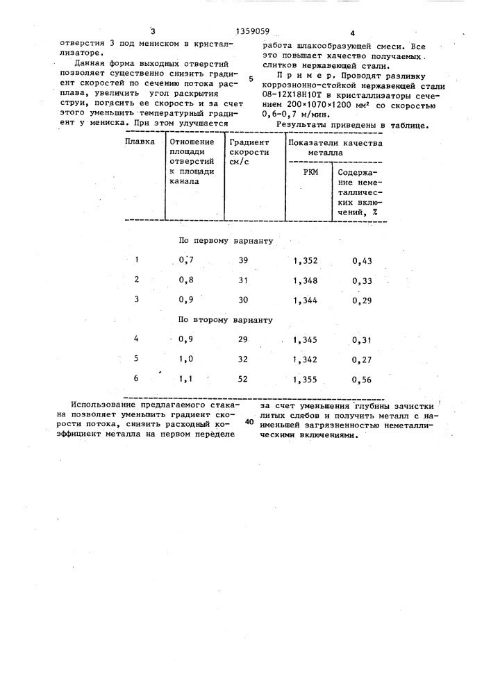 Погружной глуходонный стакан для подвода металла в кристаллизатор (патент 1359059)
