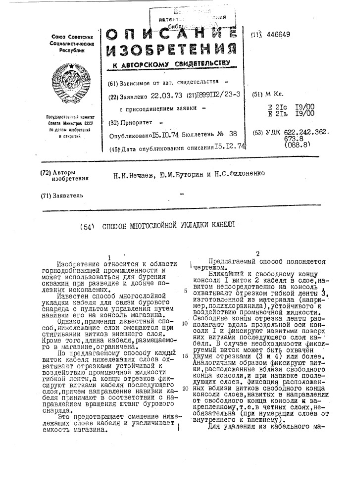 Способ многослойной укладки кабеля (патент 446649)