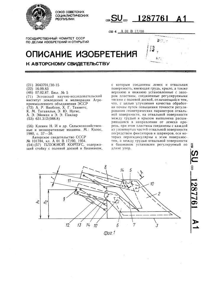 Плужной корпус (патент 1287761)