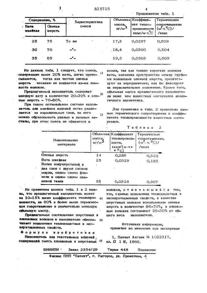 Наполнитель для текстильных изделий (патент 825725)