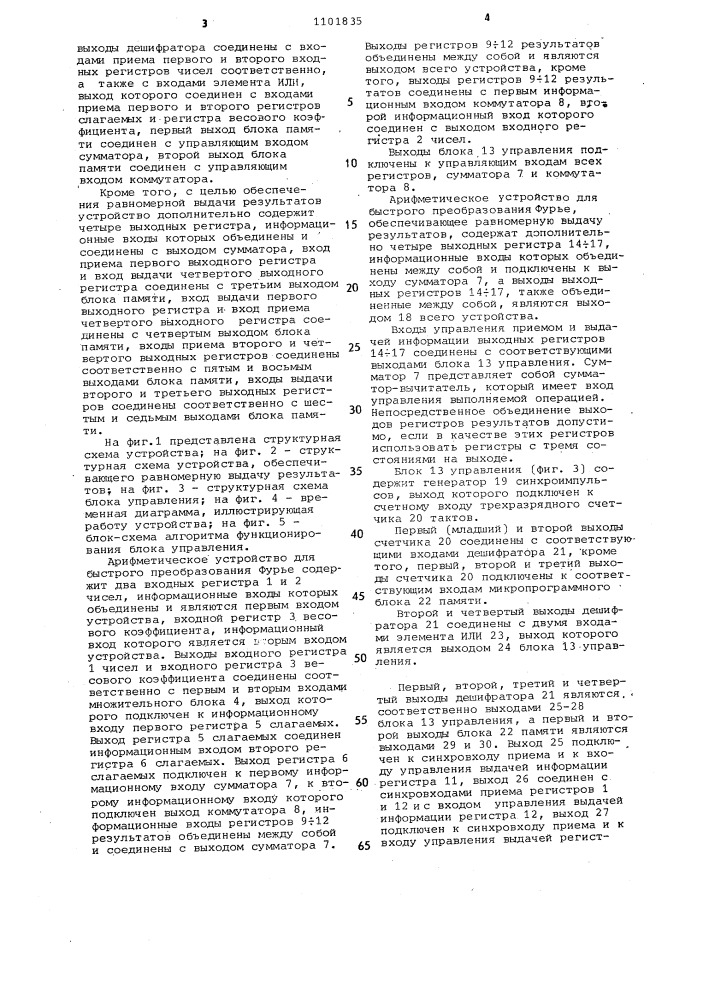 Арифметическое устройство для быстрого преобразования фурье (патент 1101835)