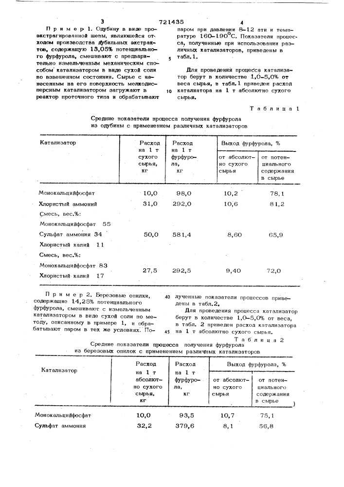 Способ получения фурфурола (патент 721435)