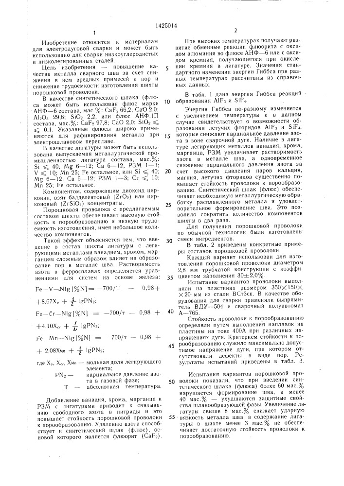 Порошковая проволока (патент 1425014)