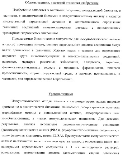 Биологический микрочип для множественного параллельного иммунологического анализа соединений и способы иммуноанализа, в которых он используется (патент 2363955)