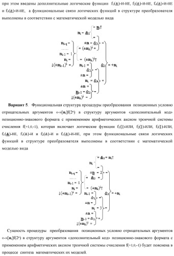 Функциональная структура процедуры преобразования позиционных условно отрицательных аргументов &#171;-&#187;[ni]f(2n) в структуру аргументов &quot;дополнительный код&quot; позиционно-знакового формата с применением арифметических аксиом троичной системы счисления f(+1,0,-1) (варианты) (патент 2429564)