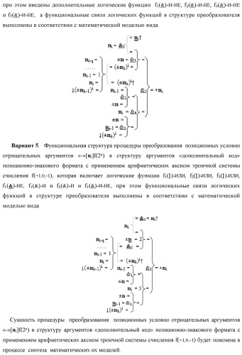 Функциональная структура процедуры преобразования позиционных условно отрицательных аргументов &#171;-&#187;[ni]f(2n) в структуру аргументов &quot;дополнительный код&quot; позиционно-знакового формата с применением арифметических аксиом троичной системы счисления f(+1,0,-1) (варианты) (патент 2429564)