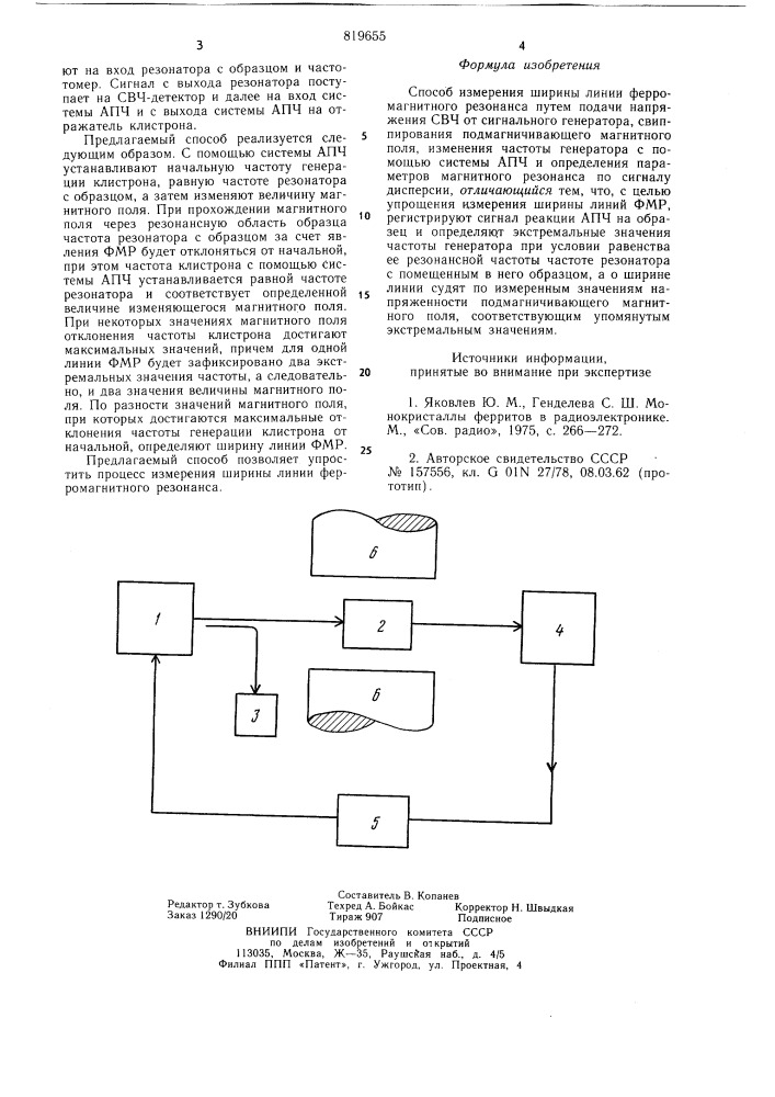 Способ измерения ширины линииферромагнитного резонанса (патент 819655)