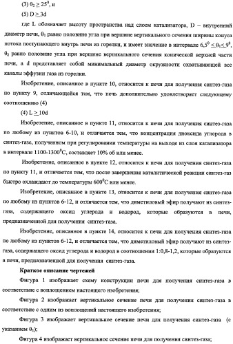 Способ получения синтетического газа (синтез-газа), способ получения диметилового эфира с использованием синтез-газа (варианты) и печь для получения синтез-газа (варианты) (патент 2337874)