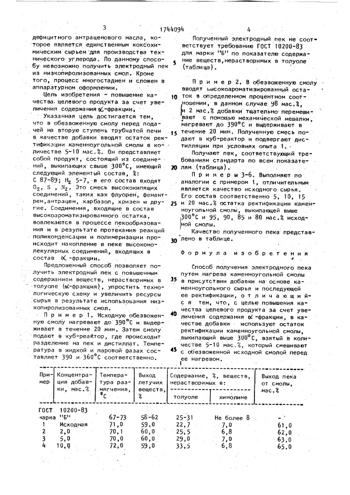 Способ получения электродного пека (патент 1744094)