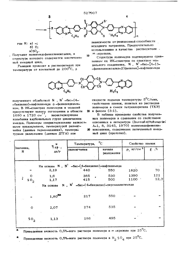 Способ получения полиимидофенилхиноксалинов (патент 527907)