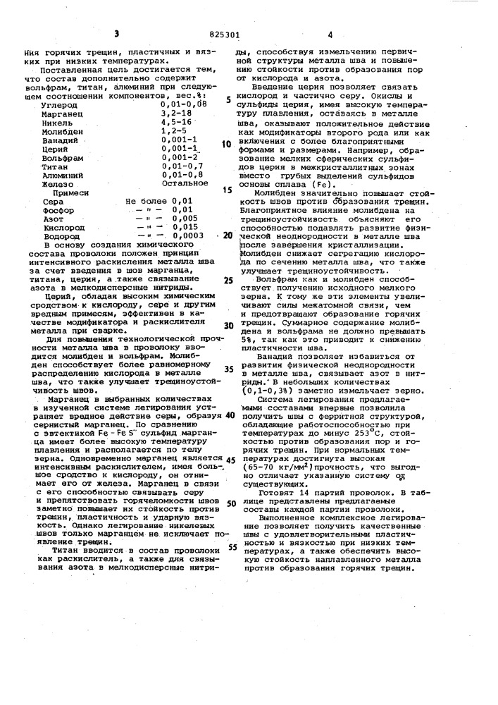 Состав сварочной проволоки (патент 825301)