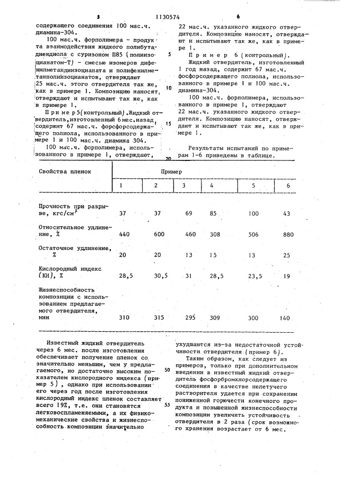 Жидкий отвердитель для форполимера с концевыми изоцианатными группами (патент 1130574)