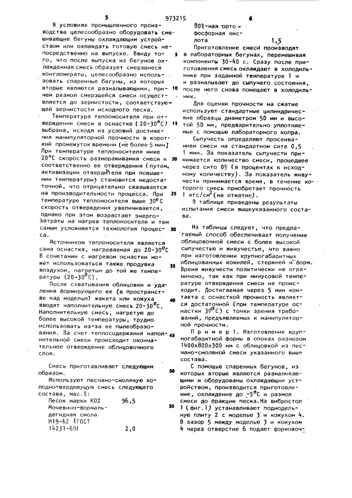 Способ изготовления литейных форм и стержней,отверждаемых в оснастке (патент 973215)