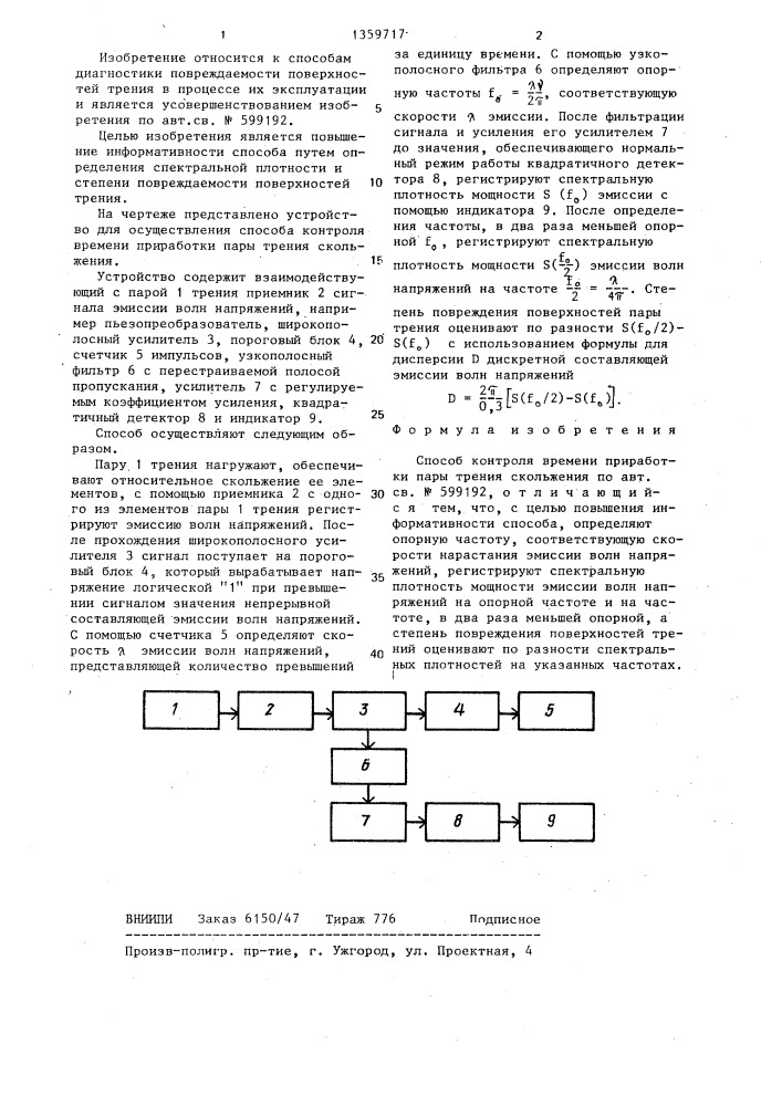 Способ контроля времени приработки пары трения скольжения (патент 1359717)