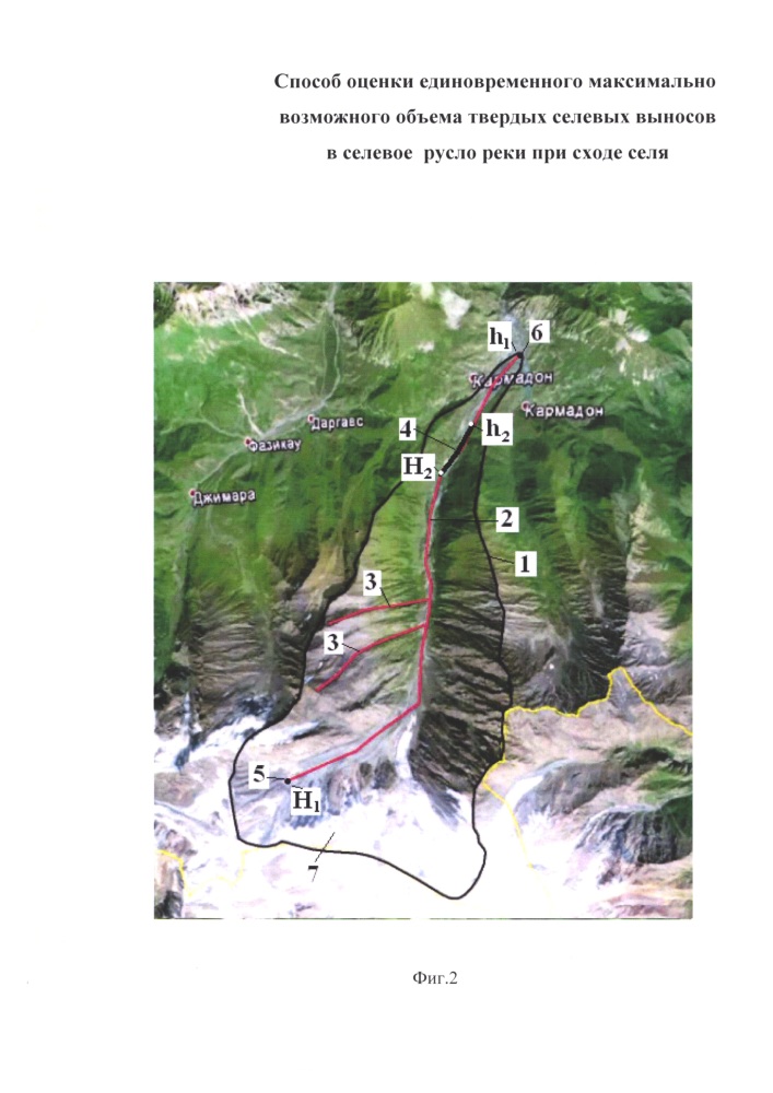 Способ оценки единовременного максимально возможного объема твердых селевых выносов в селевое русло реки при сходе селя (патент 2618494)