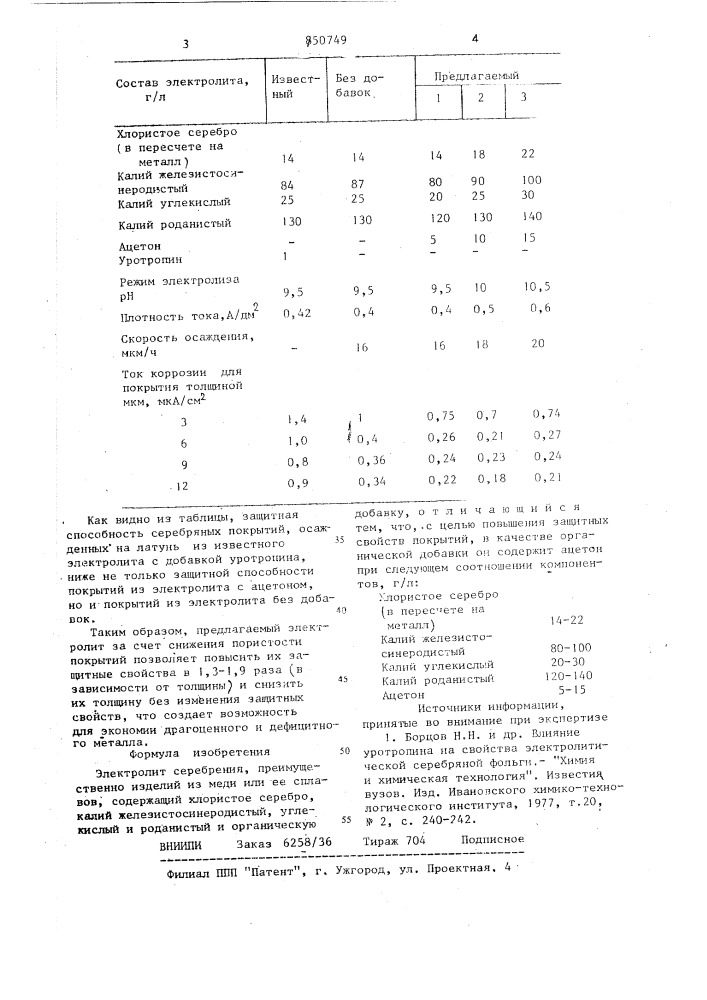 Электролит серебрения (патент 850749)