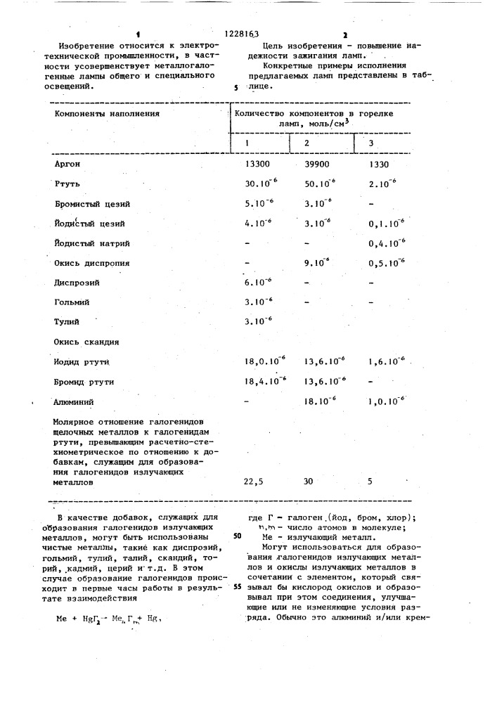 Металлогалогенная лампа (патент 1228163)