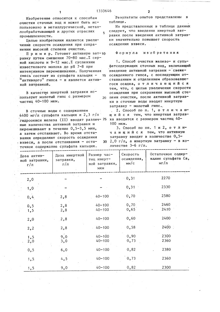 Способ очистки железои сульфатсодержащих сточных вод (патент 1333646)