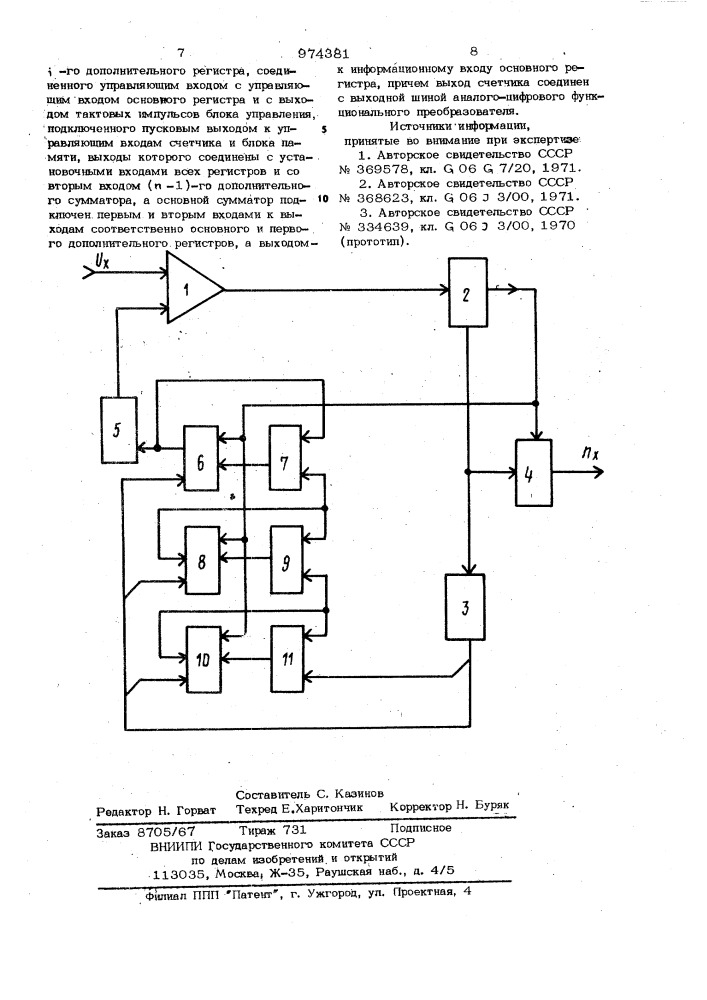 Аналого-цифровой функциональный преобразователь (патент 974381)