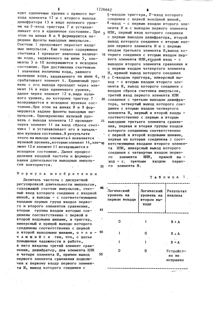 Делитель частоты с дискретной регулировкой длительности импульсов (патент 1226662)