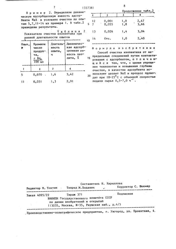 Способ очистки изопентана (патент 1337381)