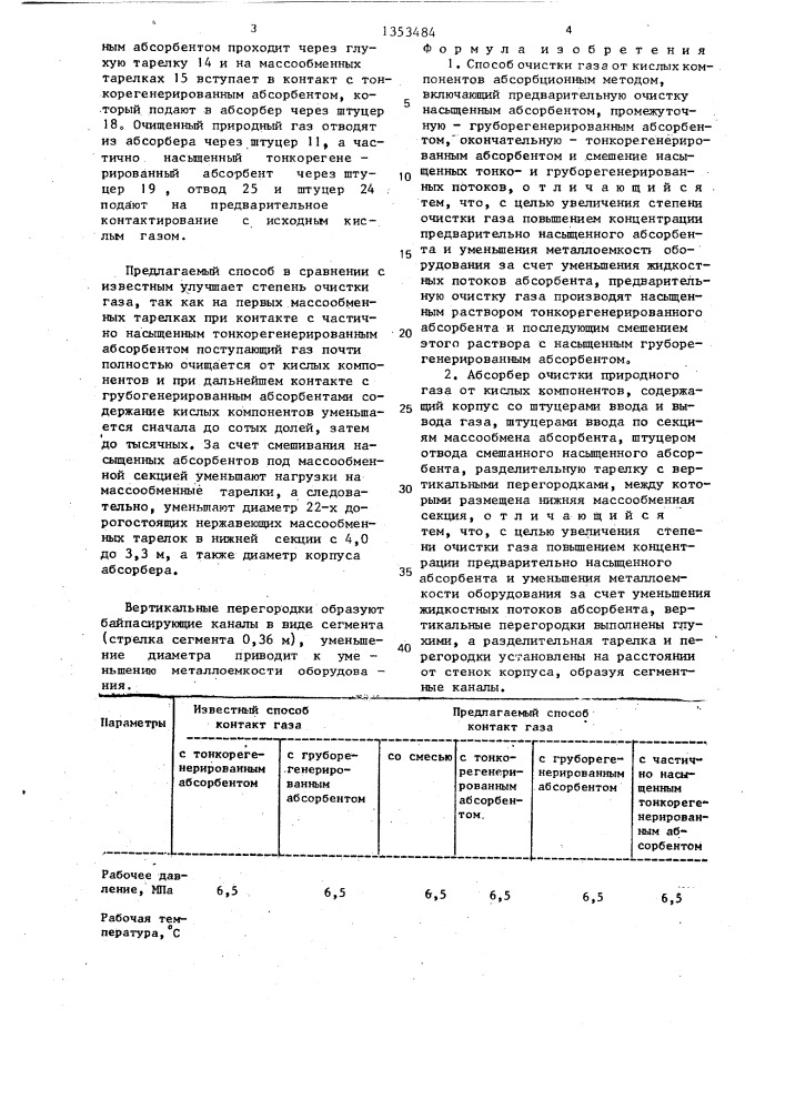 Способ очистки газа от кислых компонентов и абсорбер для его осуществления (патент 1353484)