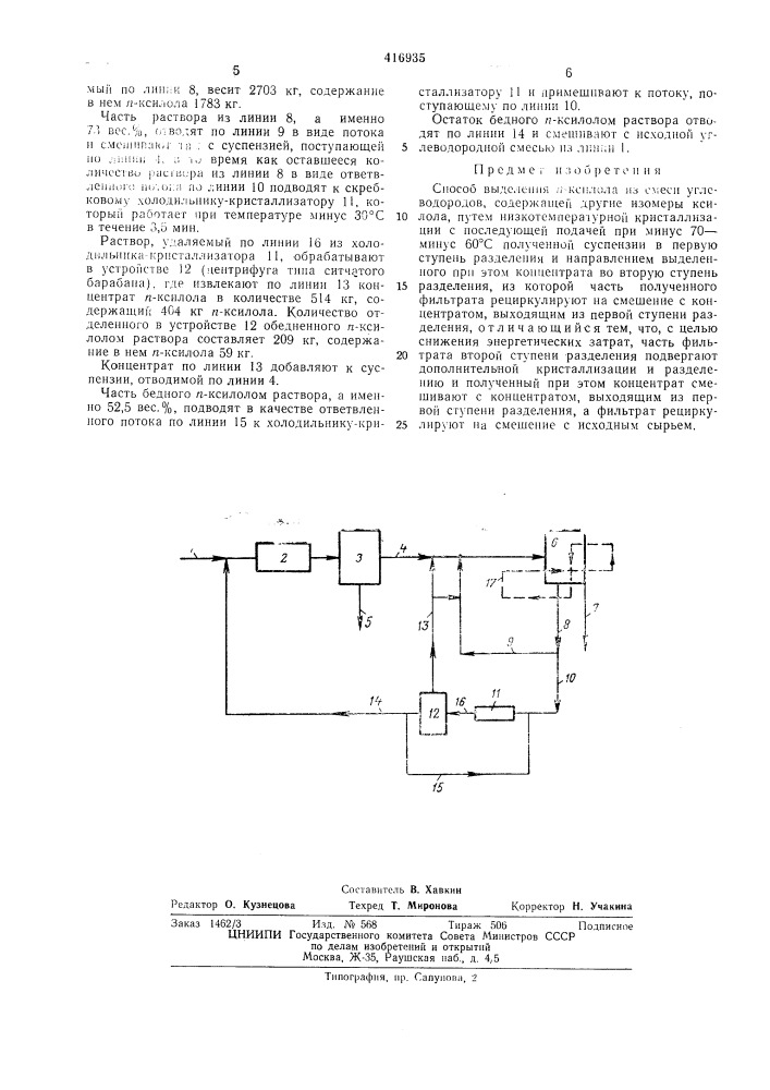 Способ выделения п-ксилола (патент 416935)
