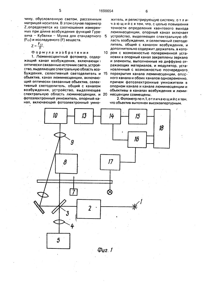 Люминисцентный фотометр (патент 1698654)