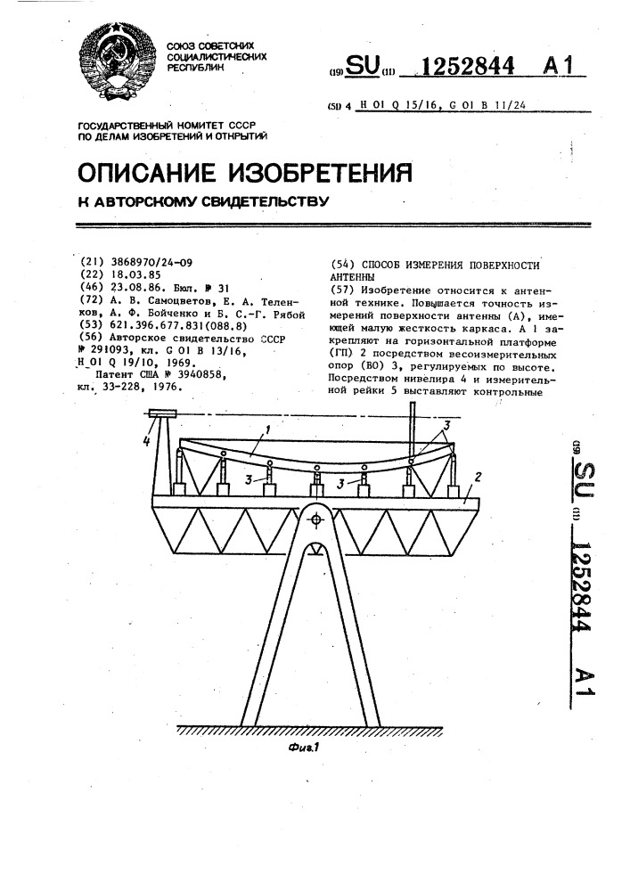 Способ измерения поверхности антенны (патент 1252844)