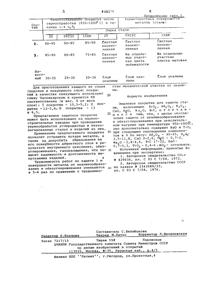 Эмалевое покрытие для защиты стали (патент 638556)