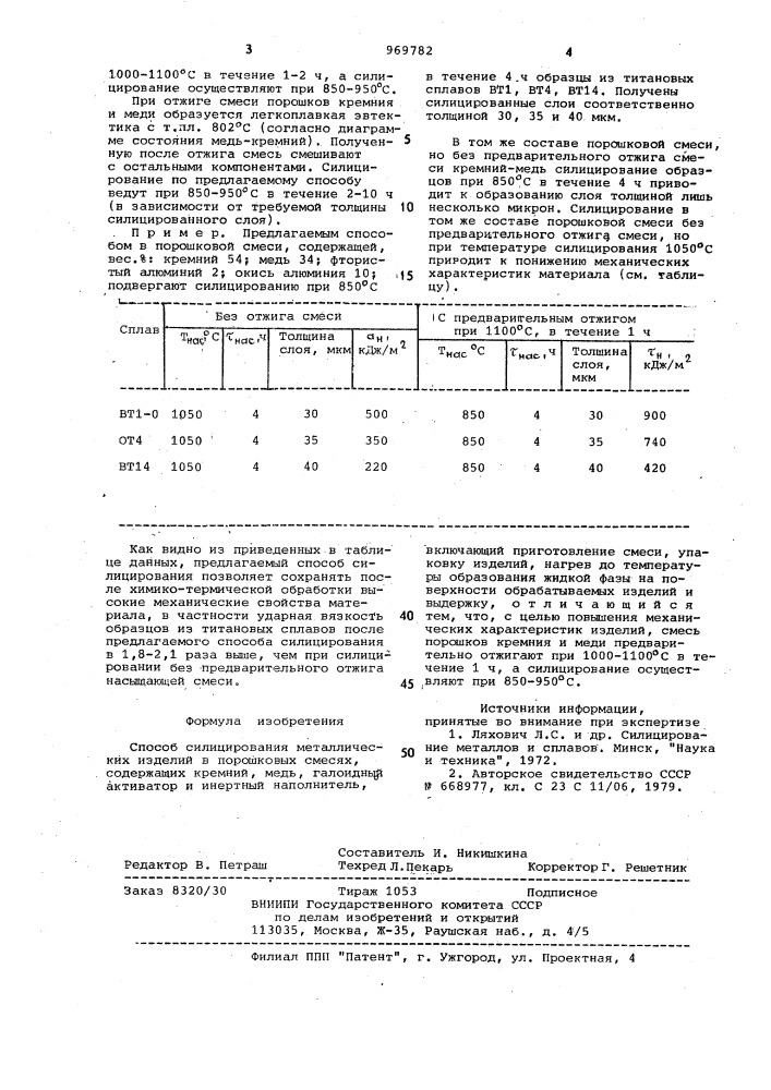 Способ силицирования металлических изделий (патент 969782)