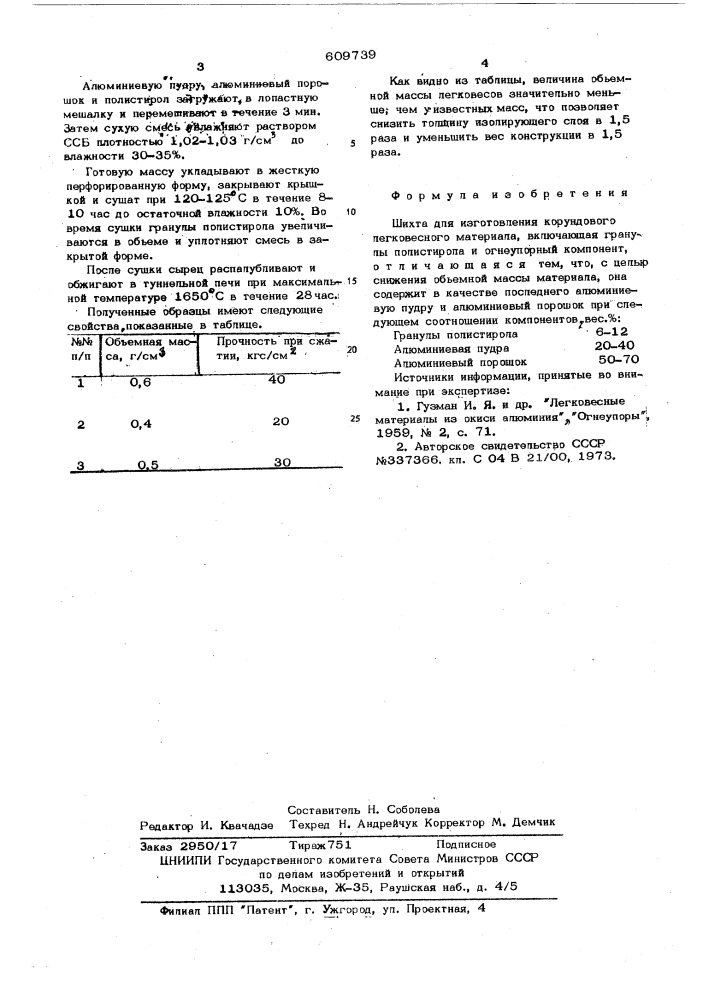 Шихта для изготовления корундового легковесного материала (патент 609739)