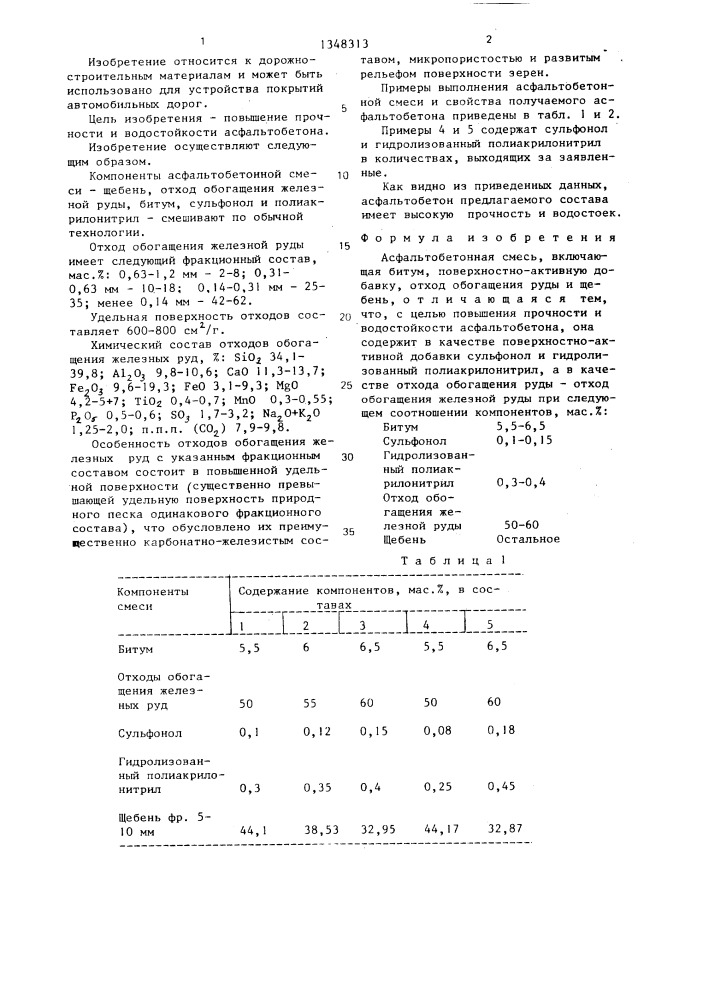 Асфальтобетонная смесь (патент 1348313)