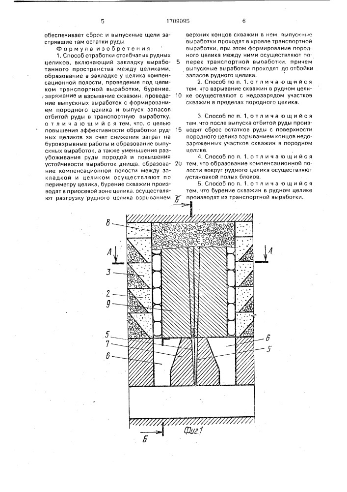 Способ отработки столбчатых рудных целиков (патент 1709095)